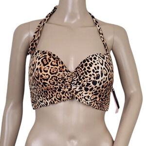 Victoria Secret Swim Bikini 34D Top Medium Bottom Leopard Scallop Trim Animal